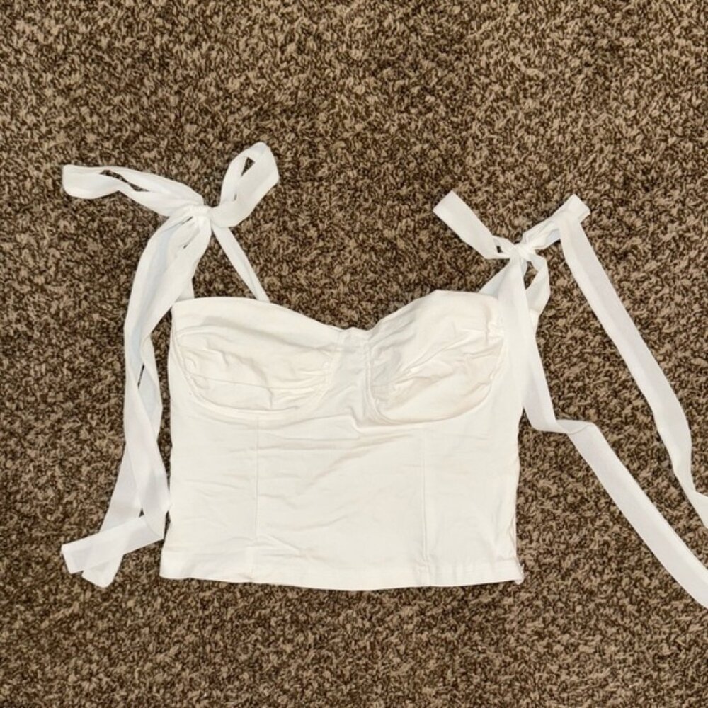 White Crop Top with Tie Straps and Bustier Style